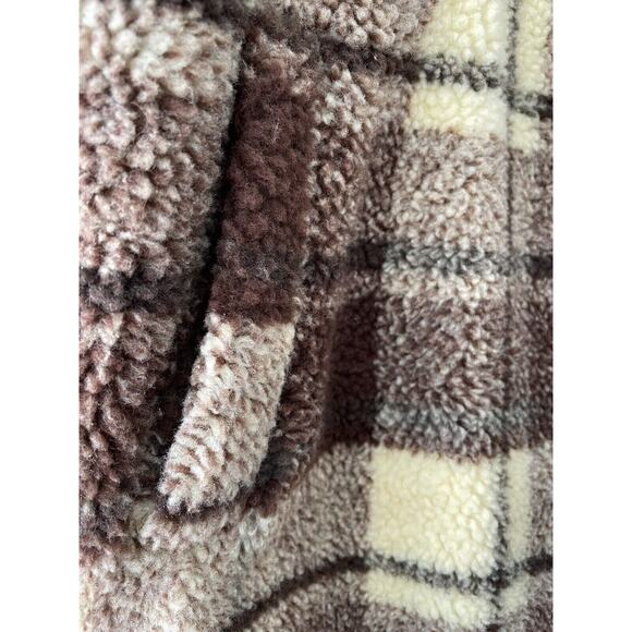 Sanctuary Plaid Snap Button Sherpa Teddy Coat Button Jacket Size Medium - Picture 3 of 8